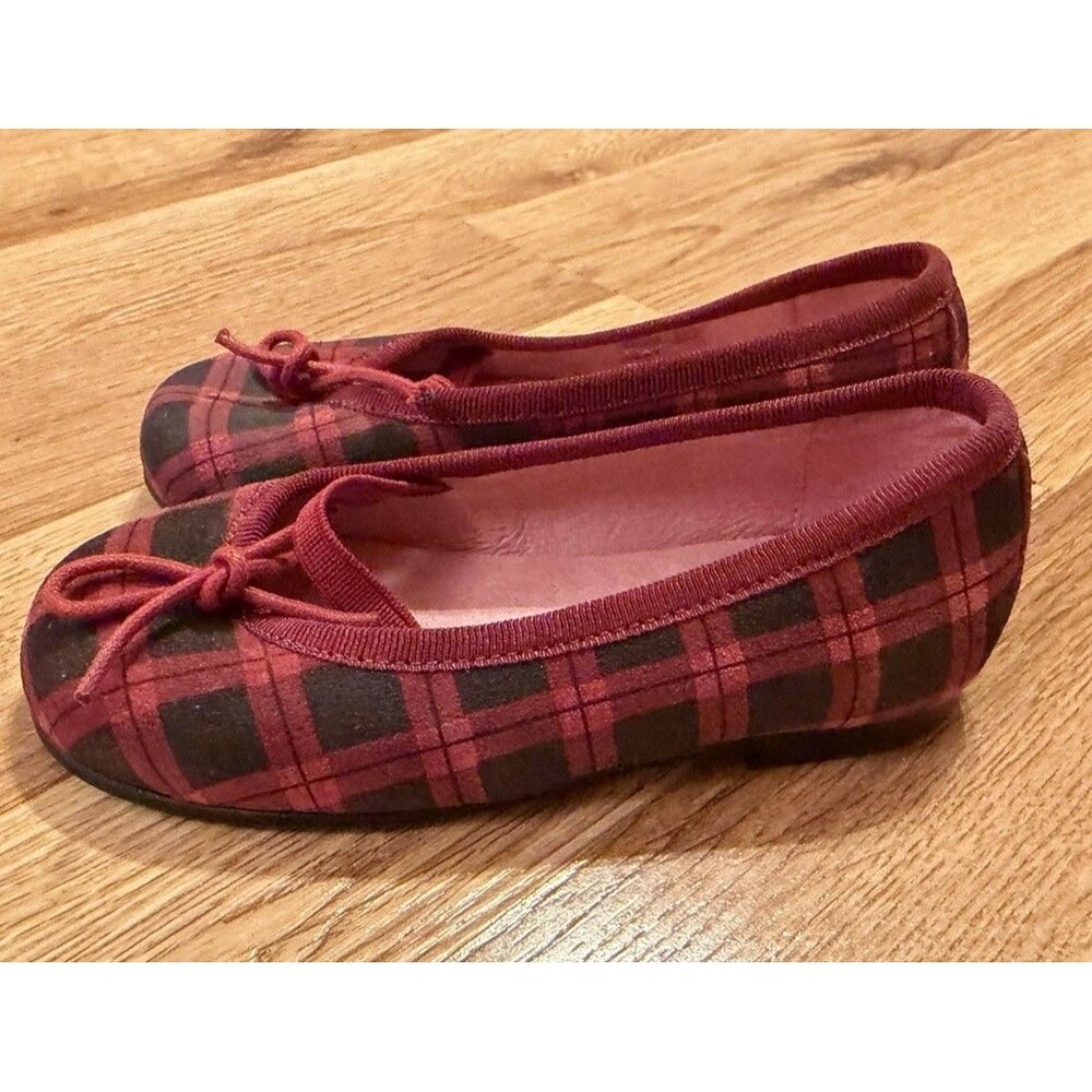 Jacadi Paris Girls Toddler  Flats Size 24 Red Plaid Ballet Shoes Made‎ In Spain